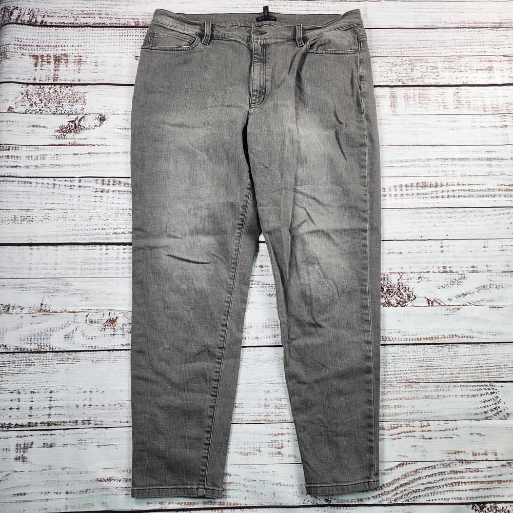 Eileen Fisher Womens XL Grey Faded Denim Pants Slim Straight Leg Stretch